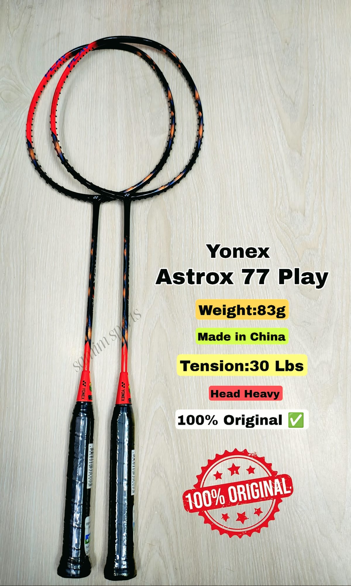 Yonex Astrox 77 Play Badminton Racket!  Red and Black