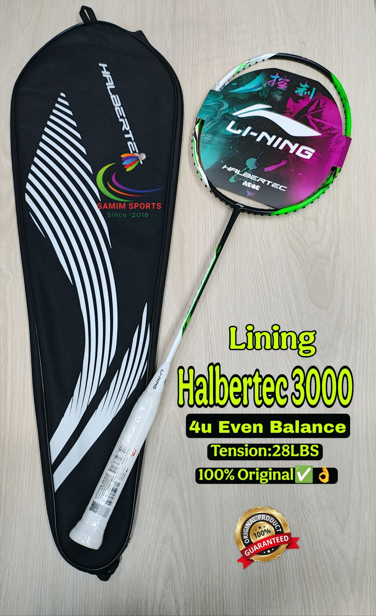 Li-Ning Halbertec3000 Badminton Racket (4u) white green colour
