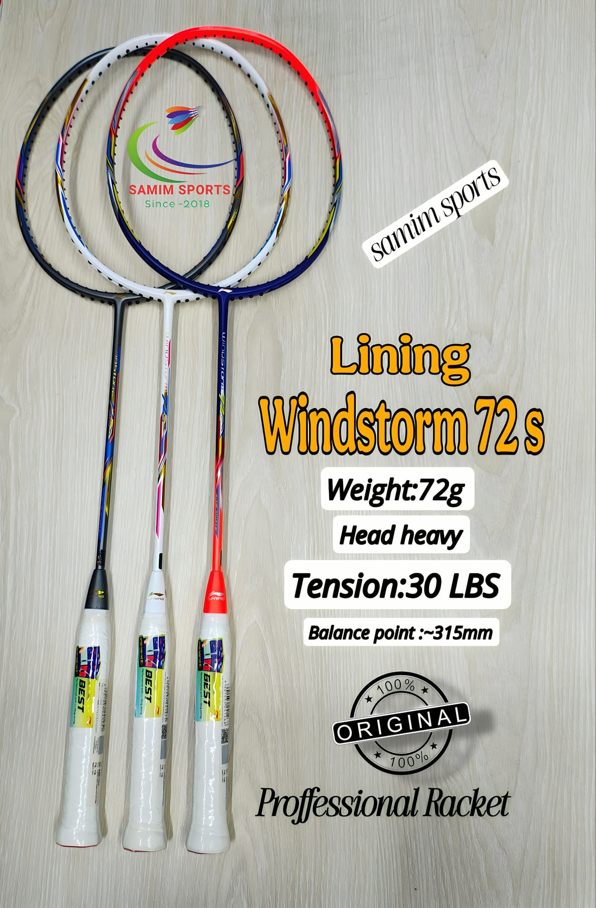 Li-Ning Windstorm 72S Badminton Racket | Ultra-Light & Head Heavy Power Racket