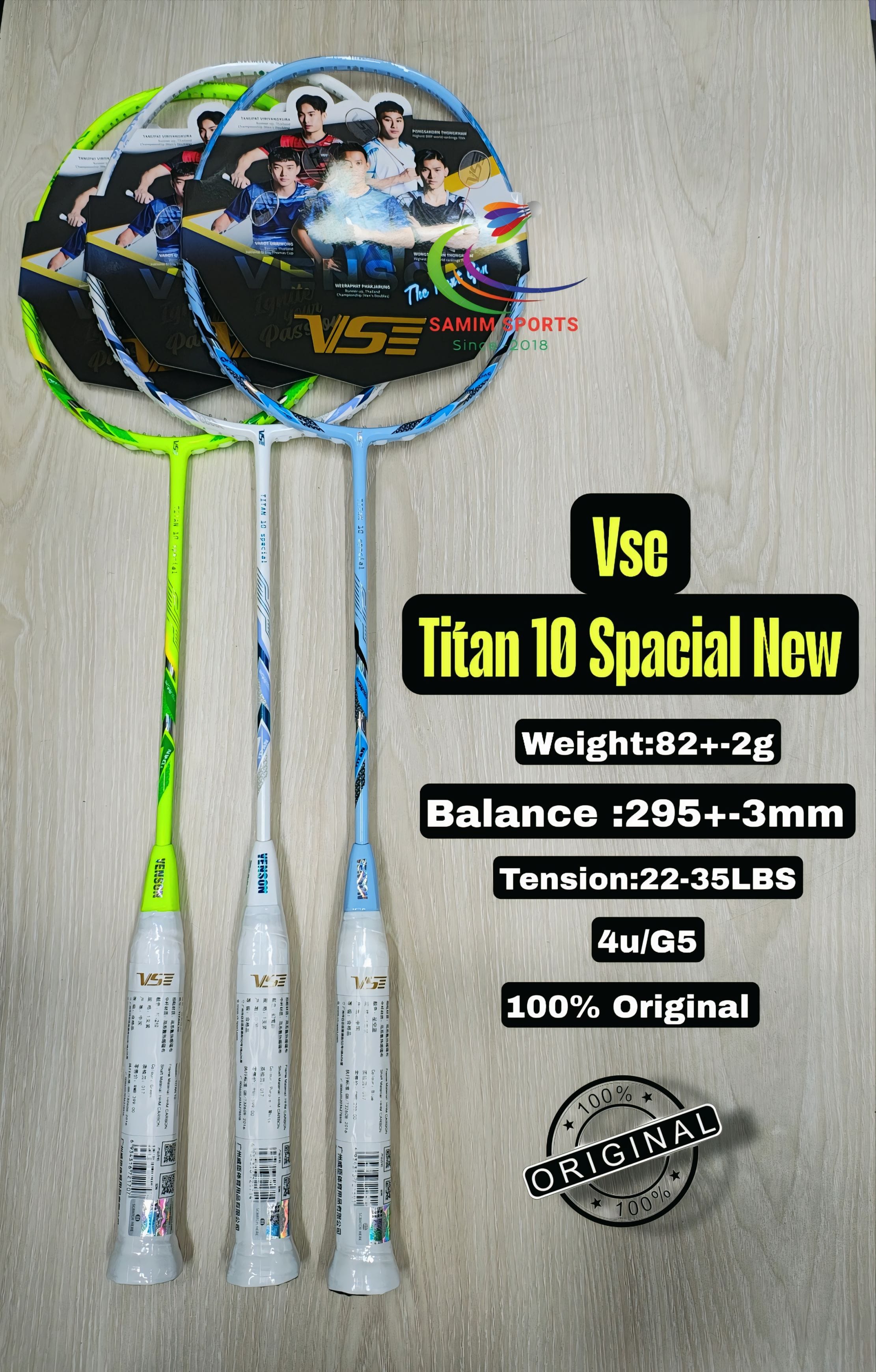 Vse Titan 10 Spacial New Badminton Racket! white,sky and green colour