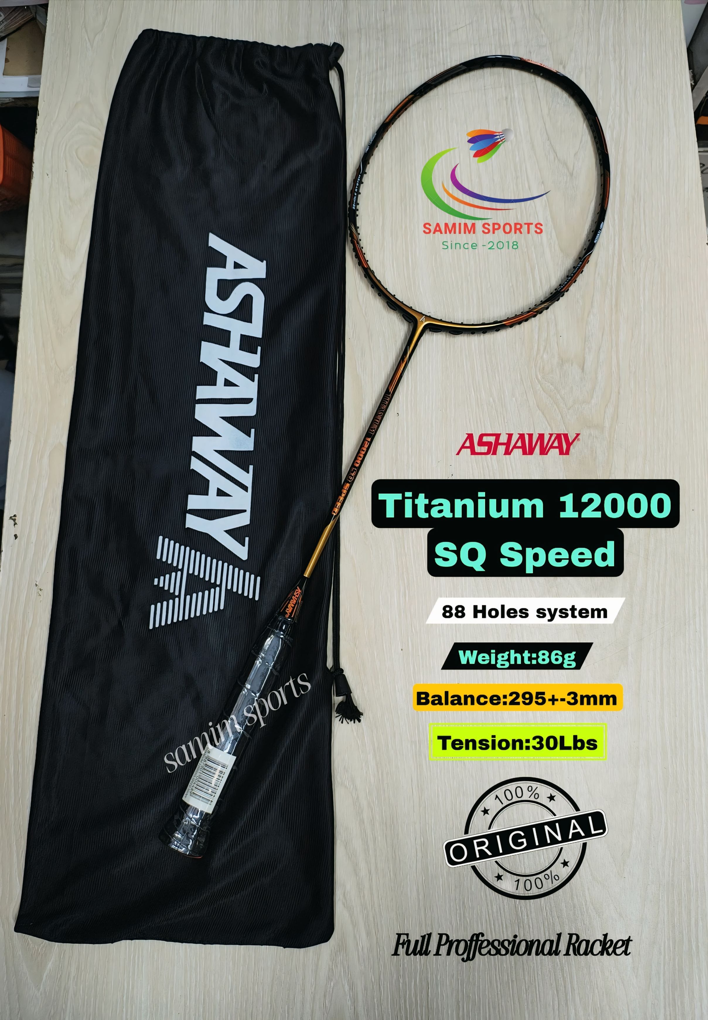 Ashaway Titanium 12000 SQ Speed 88 Holes system Badminton Racket