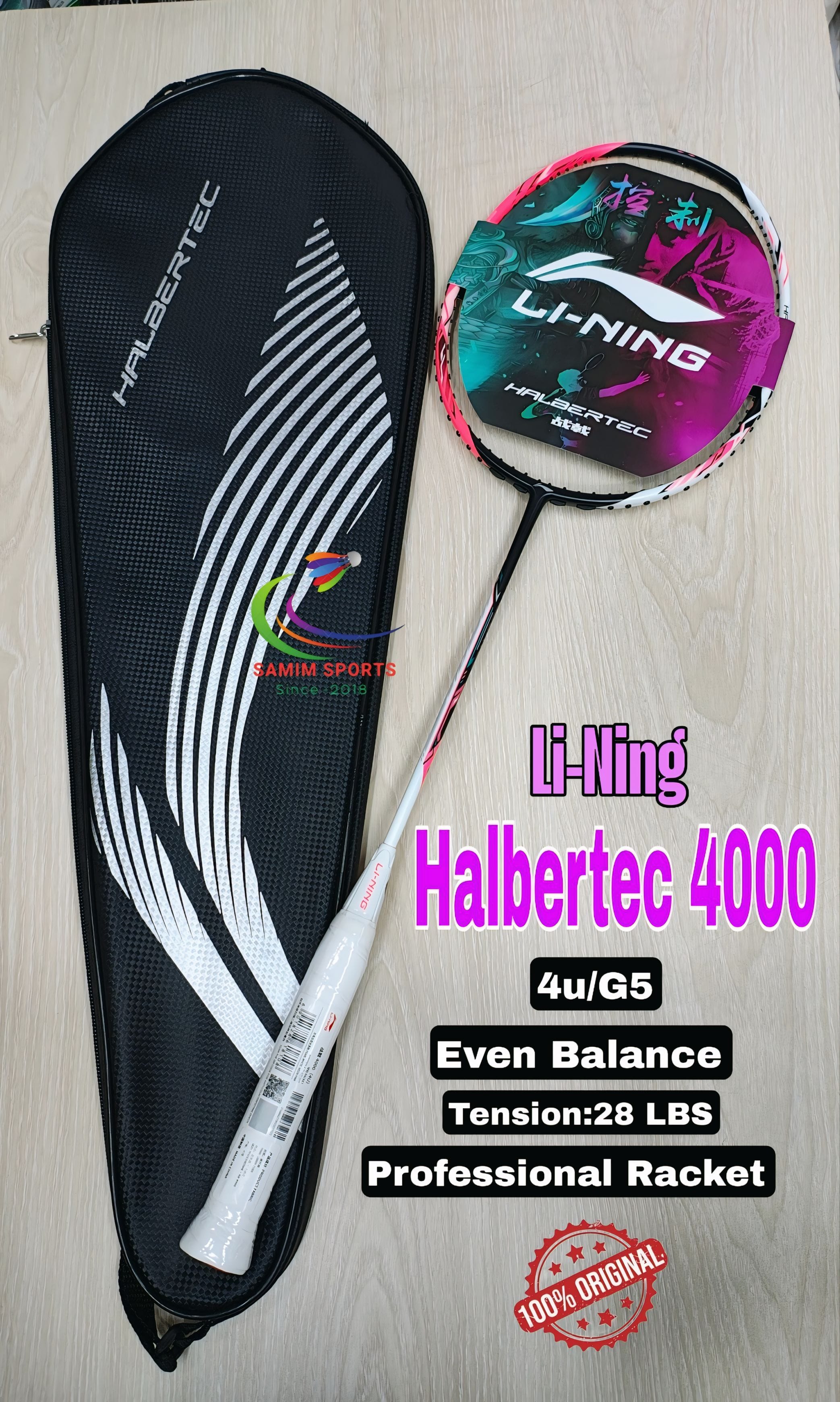 Lining Halbertec4000 Badminton Racket.White Pink Colour